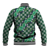 Polynesian Monstera Tiare Floral Baseball Jacket Forest Green Tropical Plaid LT01 - Polynesian Pride