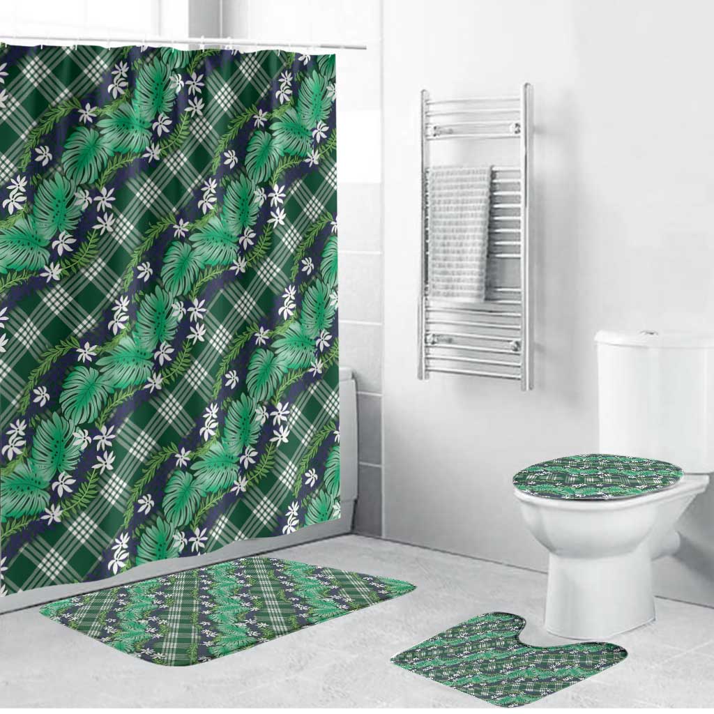Polynesian Monstera Tiare Floral Bathroom Set Forest Green Tropical Plaid LT01 Bathroom Set (4 pcs) Green - Polynesian Pride