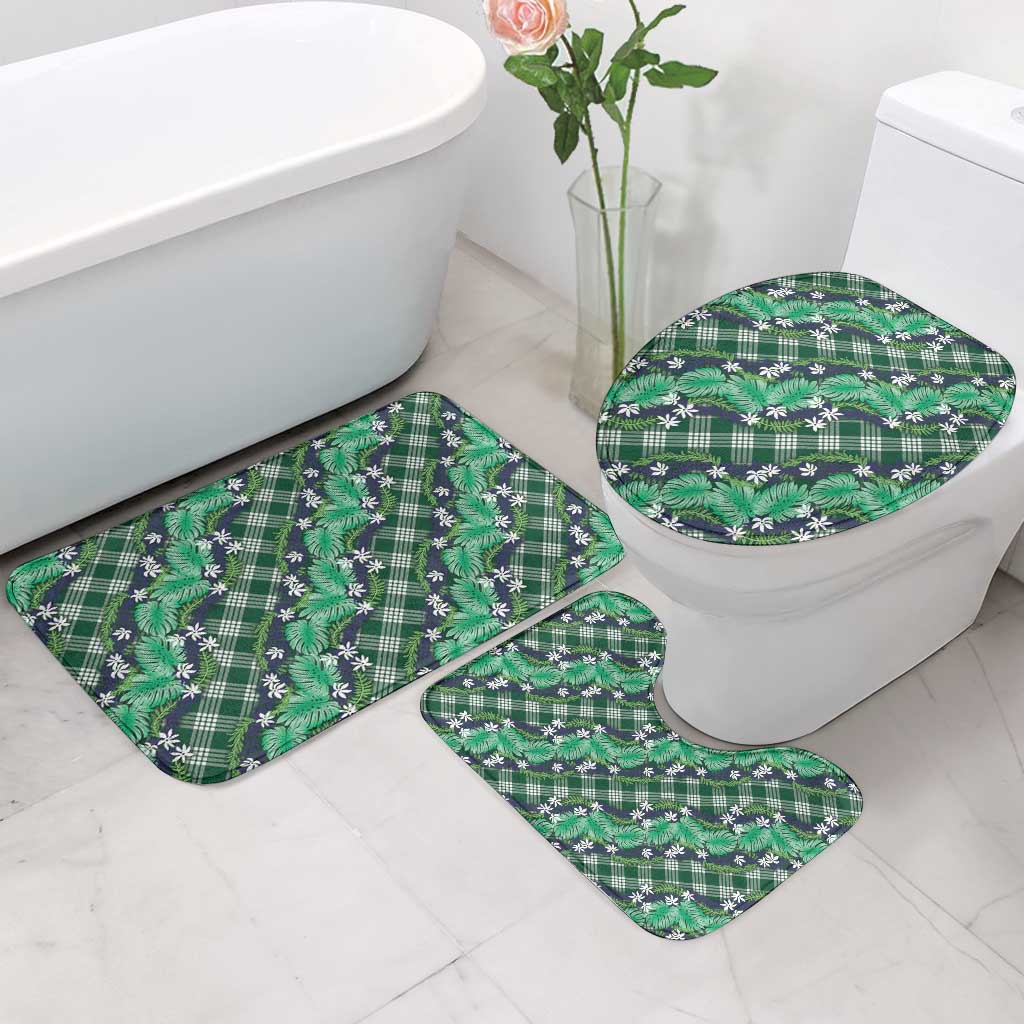 Polynesian Monstera Tiare Floral Bathroom Set Forest Green Tropical Plaid LT01 - Polynesian Pride