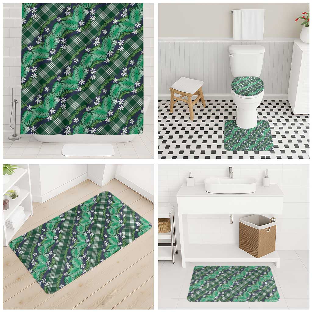 Polynesian Monstera Tiare Floral Bathroom Set Forest Green Tropical Plaid LT01 - Polynesian Pride