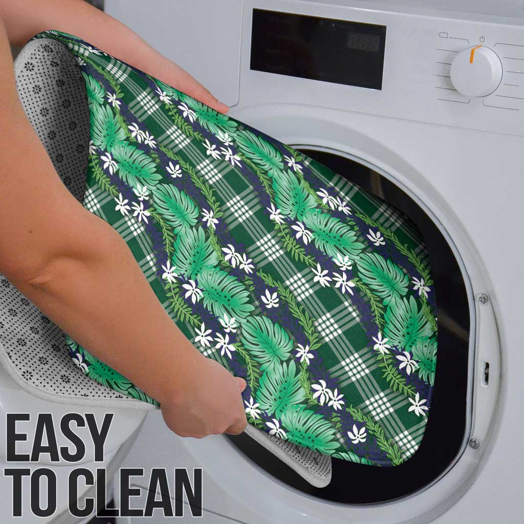 Polynesian Monstera Tiare Floral Bathroom Set Forest Green Tropical Plaid LT01 - Polynesian Pride