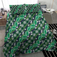 Polynesian Monstera Tiare Floral Bedding Set Forest Green Tropical Plaid LT01 - Polynesian Pride