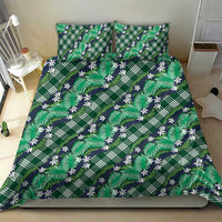 Polynesian Monstera Tiare Floral Bedding Set Forest Green Tropical Plaid LT01 - Polynesian Pride