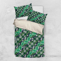 Polynesian Monstera Tiare Floral Bedding Set Forest Green Tropical Plaid LT01 US Twin 172cm x 218cm Green - Polynesian Pride
