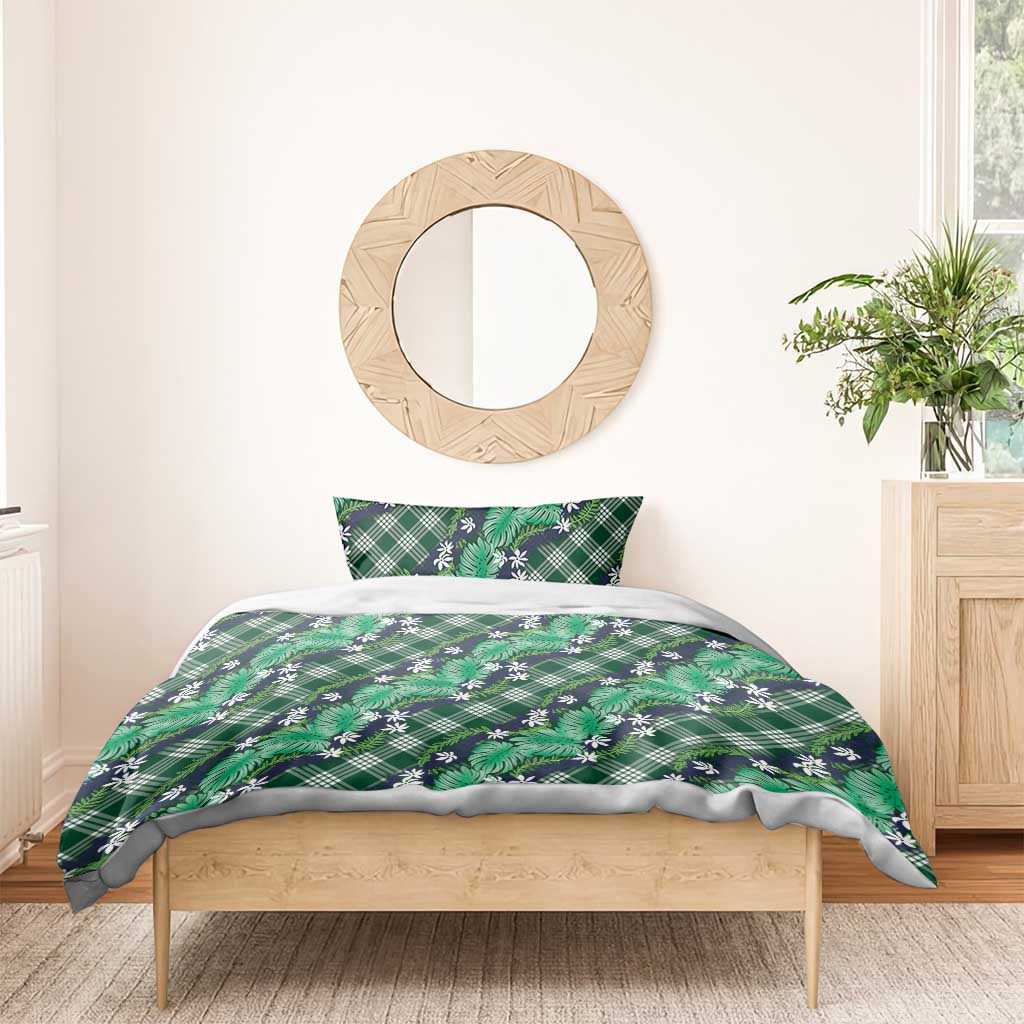 Polynesian Monstera Tiare Floral Bedding Set Forest Green Tropical Plaid LT01 - Polynesian Pride