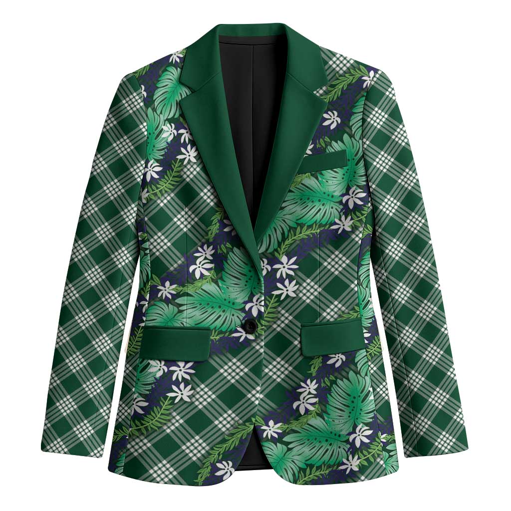 Polynesian Monstera Tiare Floral Blazer Forest Green Tropical Plaid LT01 Unisex Green - Polynesian Pride