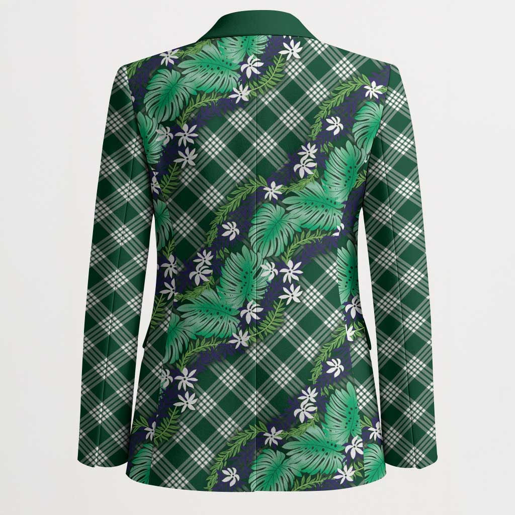 Polynesian Monstera Tiare Floral Blazer Forest Green Tropical Plaid LT01 - Polynesian Pride