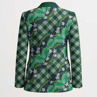 Polynesian Monstera Tiare Floral Blazer Forest Green Tropical Plaid LT01 - Polynesian Pride