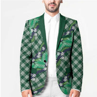 Polynesian Monstera Tiare Floral Blazer Forest Green Tropical Plaid LT01 - Polynesian Pride