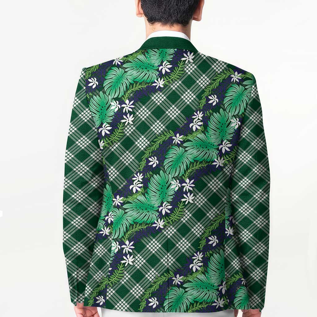 Polynesian Monstera Tiare Floral Blazer Forest Green Tropical Plaid LT01 - Polynesian Pride