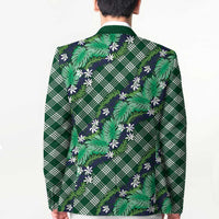 Polynesian Monstera Tiare Floral Blazer Forest Green Tropical Plaid LT01 - Polynesian Pride