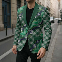 Polynesian Monstera Tiare Floral Blazer Forest Green Tropical Plaid LT01 - Polynesian Pride