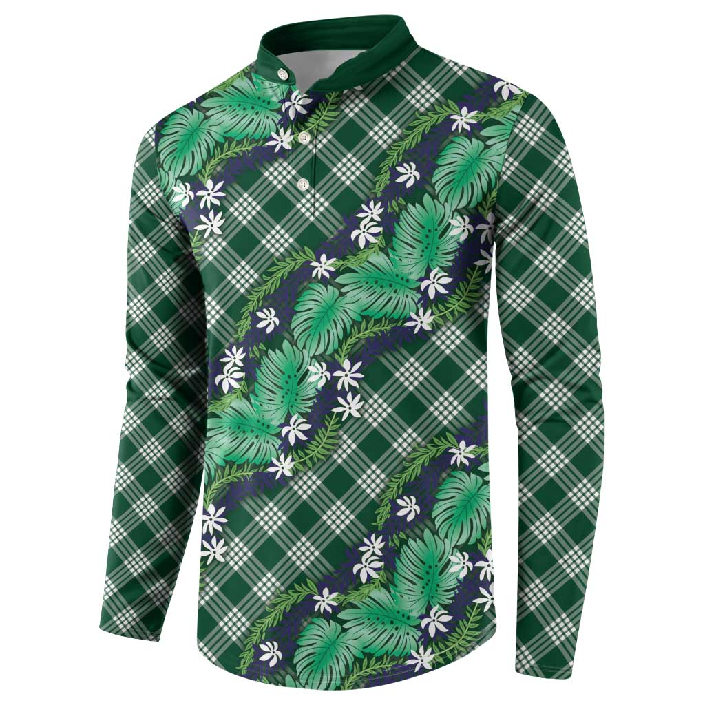 Polynesian Monstera Tiare Floral Button Sweatshirt Forest Green Tropical Plaid LT01 - Polynesian Pride