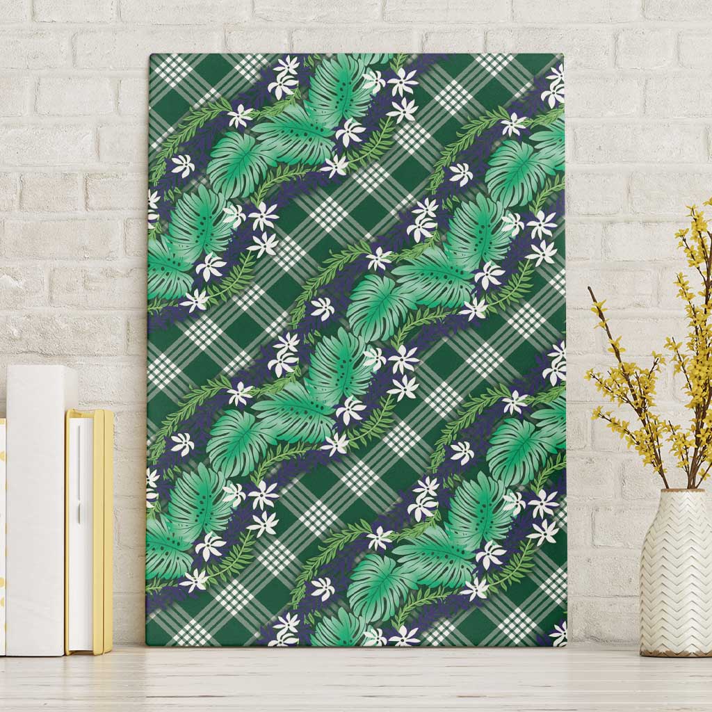 Polynesian Monstera Tiare Floral Canvas Wall Art Forest Green Tropical Plaid LT01 Without Frame Green - Polynesian Pride