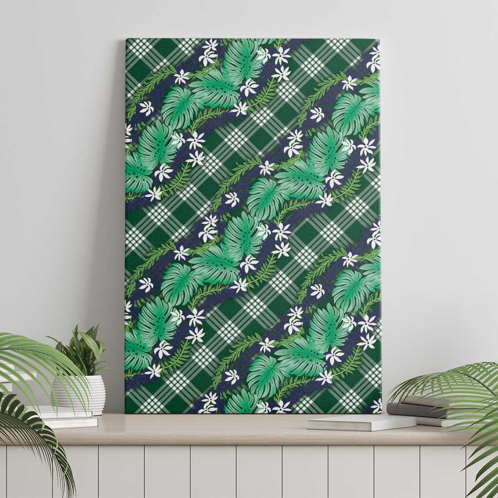 Polynesian Monstera Tiare Floral Canvas Wall Art Forest Green Tropical Plaid LT01 - Polynesian Pride