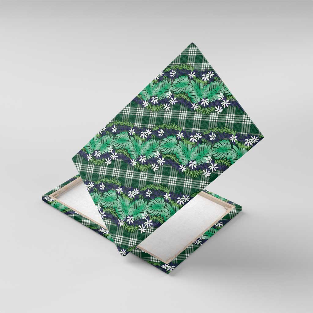 Polynesian Monstera Tiare Floral Canvas Wall Art Forest Green Tropical Plaid LT01 With Frame Green - Polynesian Pride