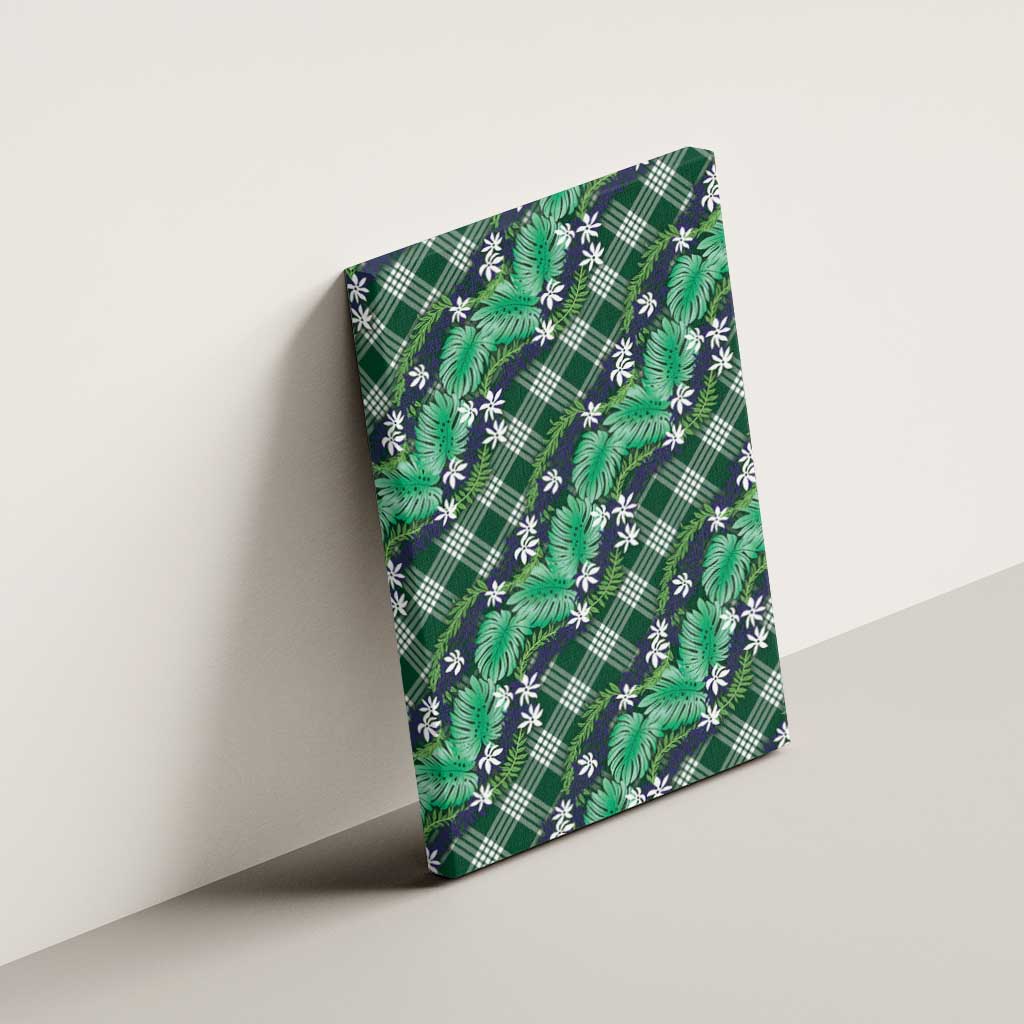 Polynesian Monstera Tiare Floral Canvas Wall Art Forest Green Tropical Plaid LT01 - Polynesian Pride