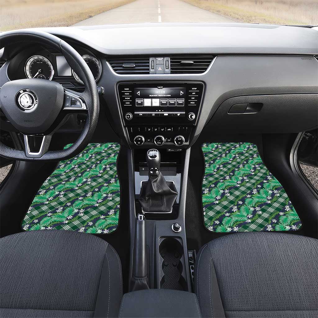 Polynesian Monstera Tiare Floral Car Mats Forest Green Tropical Plaid LT01 Set 2pcs - Front Green - Polynesian Pride