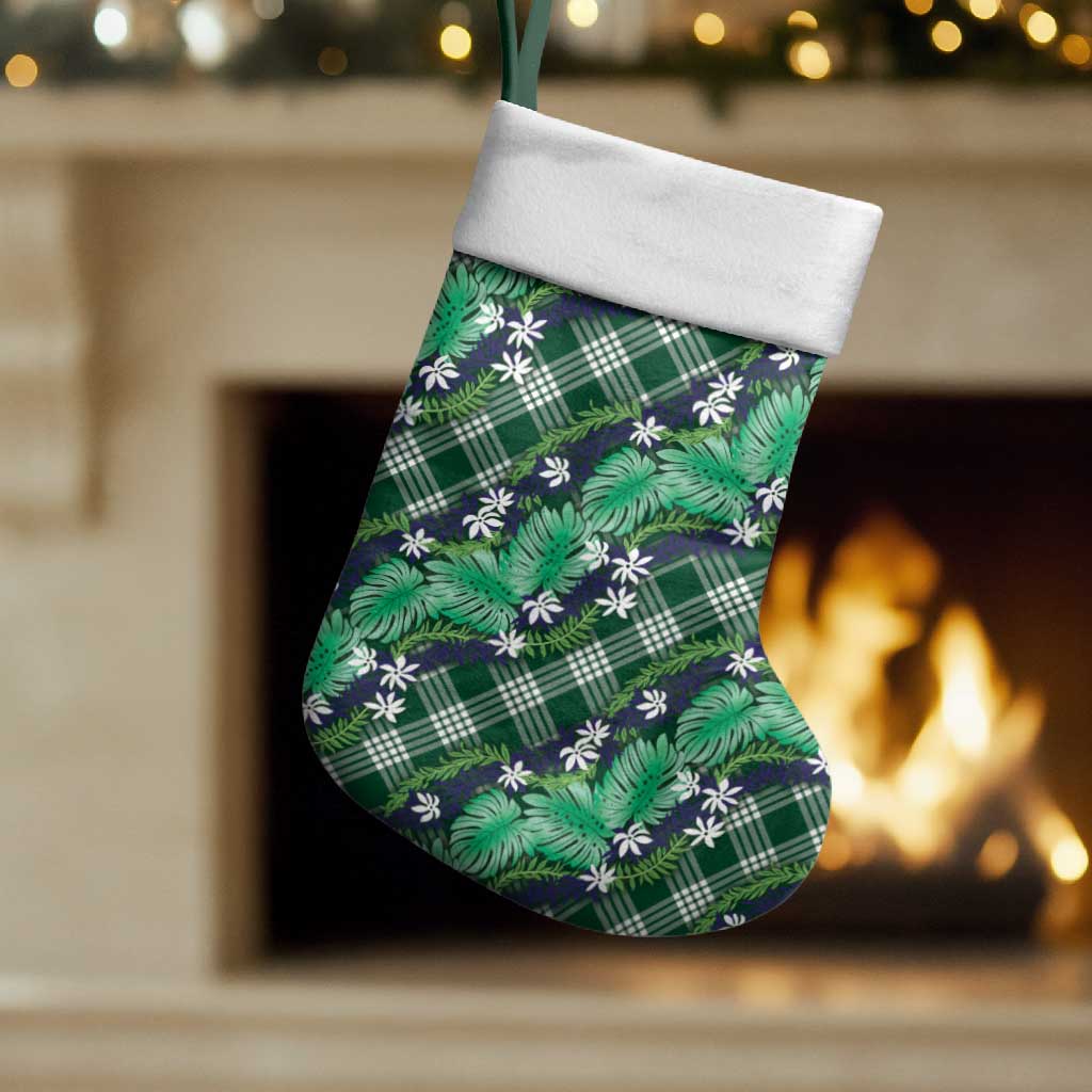 Polynesian Monstera Tiare Floral Christmas Stocking Forest Green Tropical Plaid LT01 Set of 2 Green - Polynesian Pride