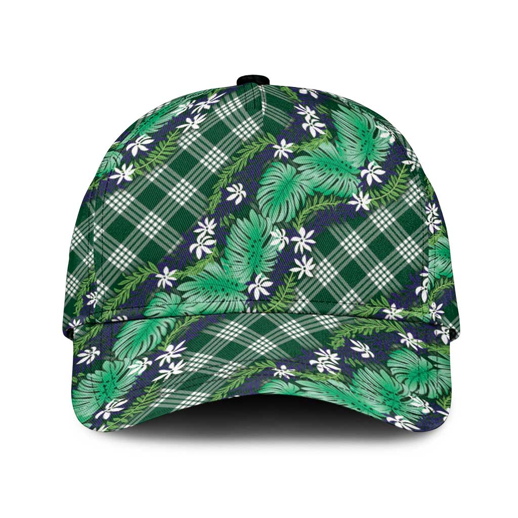 Polynesian Monstera Tiare Floral Classic Cap Forest Green Tropical Plaid LT01 Universal Fit Green - Polynesian Pride