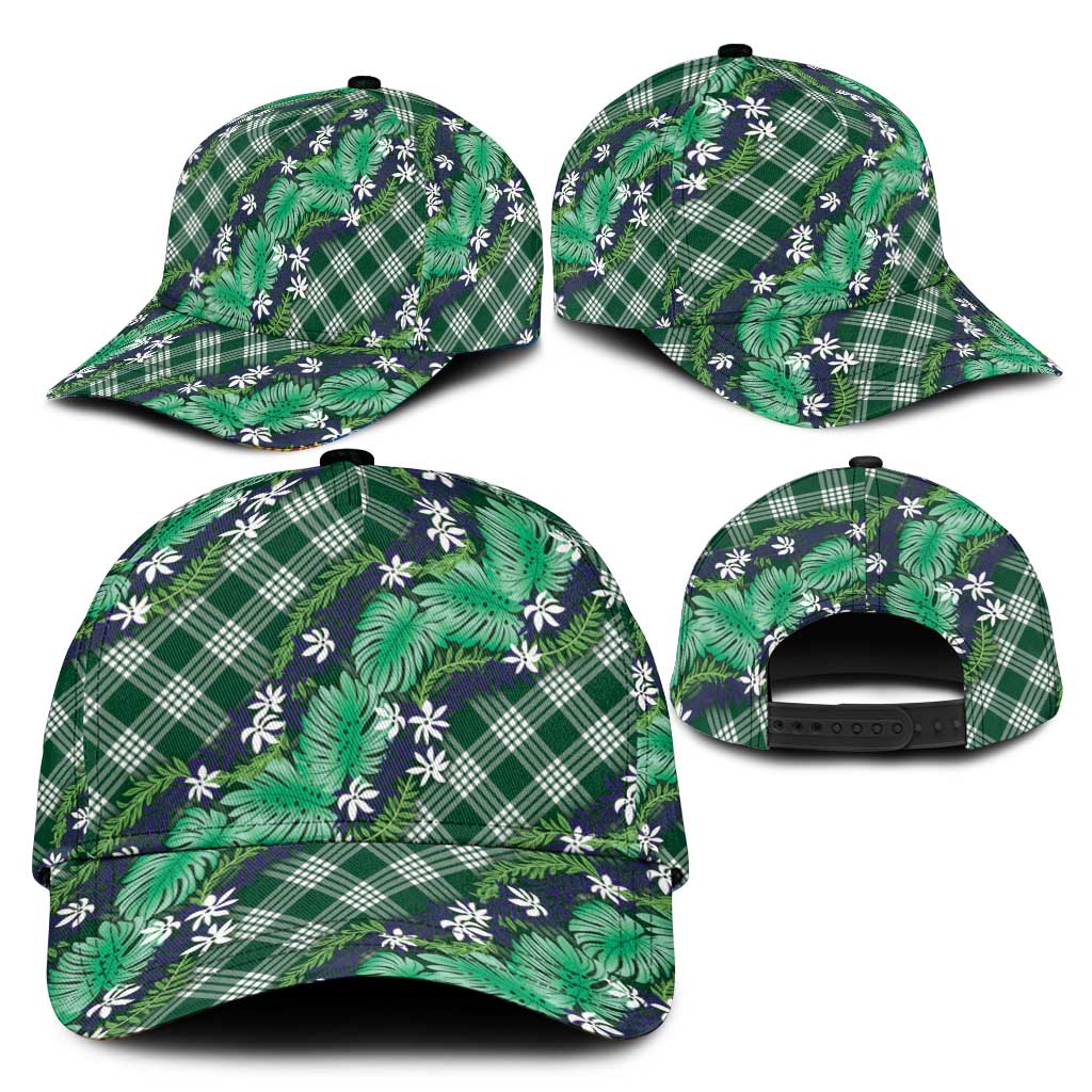 Polynesian Monstera Tiare Floral Classic Cap Forest Green Tropical Plaid LT01 - Polynesian Pride