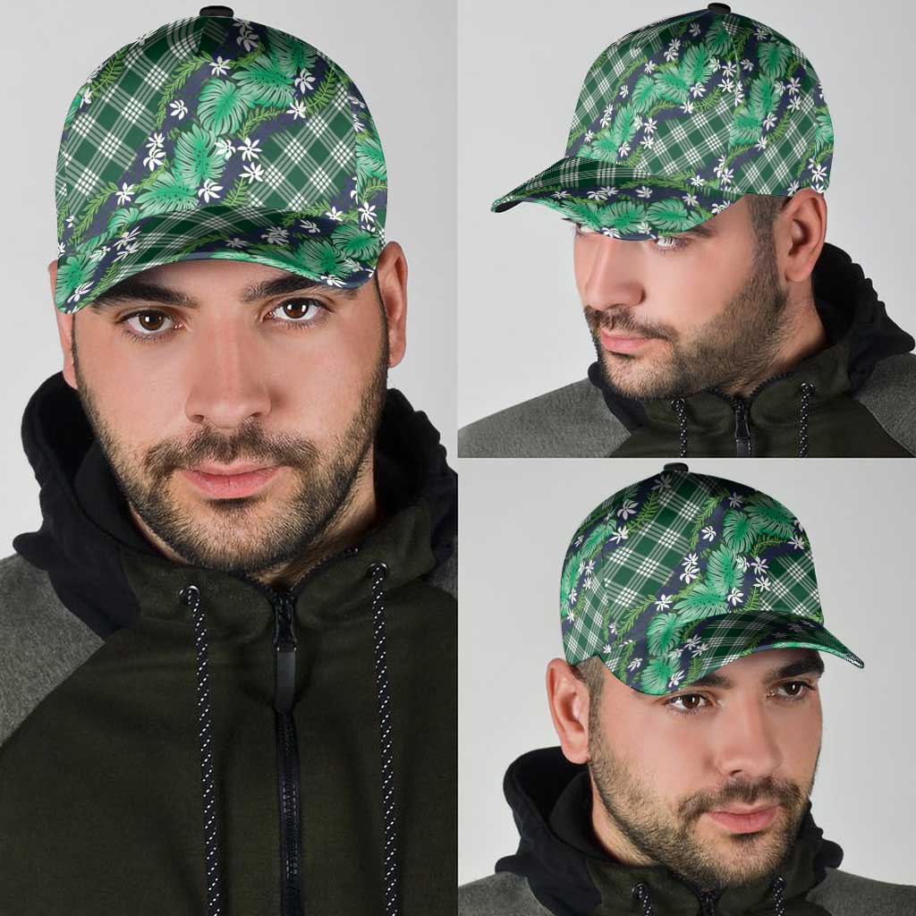 Polynesian Monstera Tiare Floral Classic Cap Forest Green Tropical Plaid LT01 - Polynesian Pride