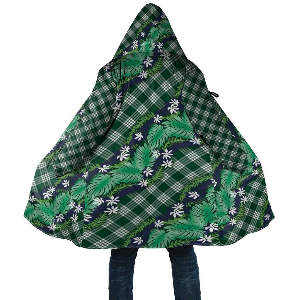 Polynesian Monstera Tiare Floral Cloak Forest Green Tropical Plaid LT01 Unisex Green - Polynesian Pride