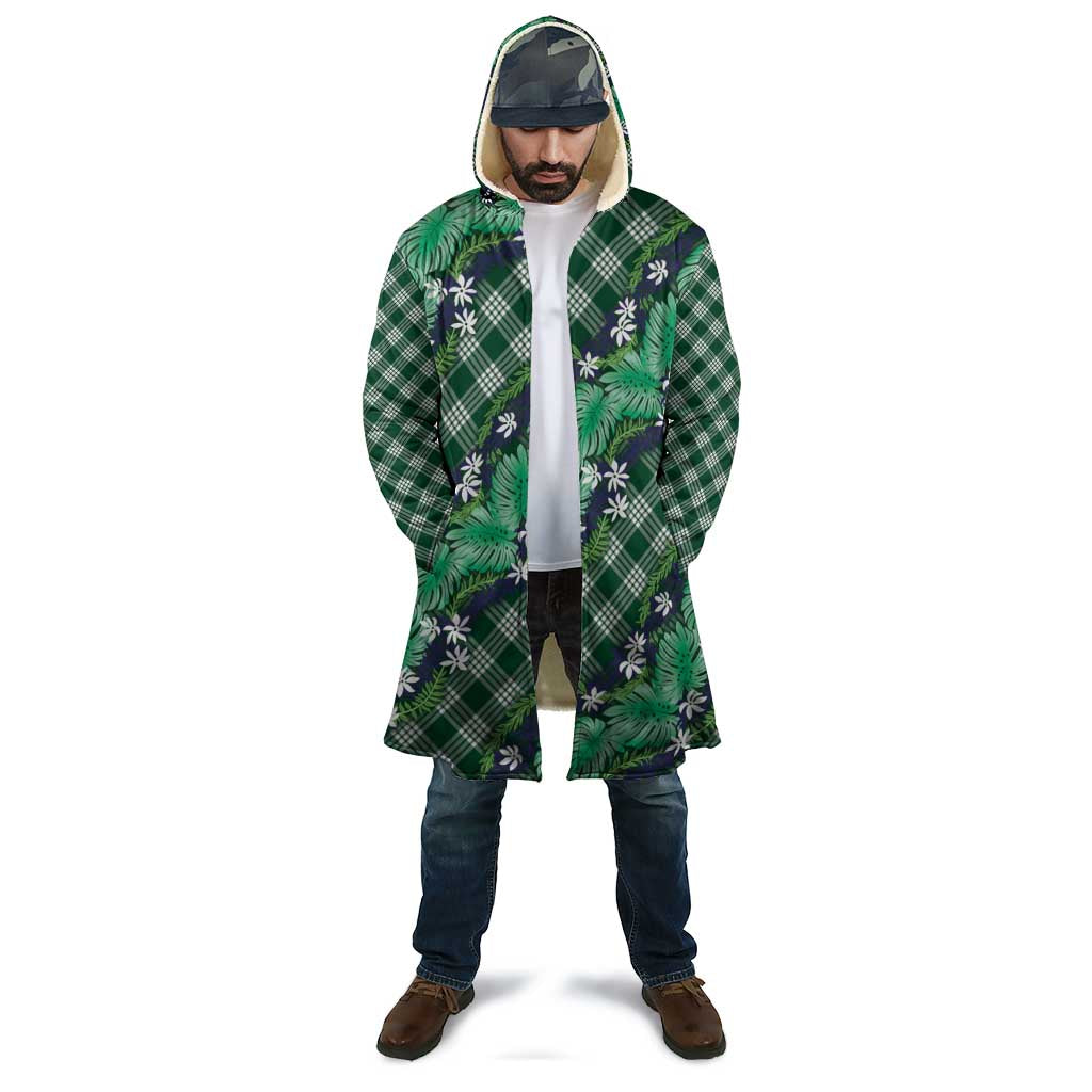 Polynesian Monstera Tiare Floral Cloak Forest Green Tropical Plaid LT01 - Polynesian Pride