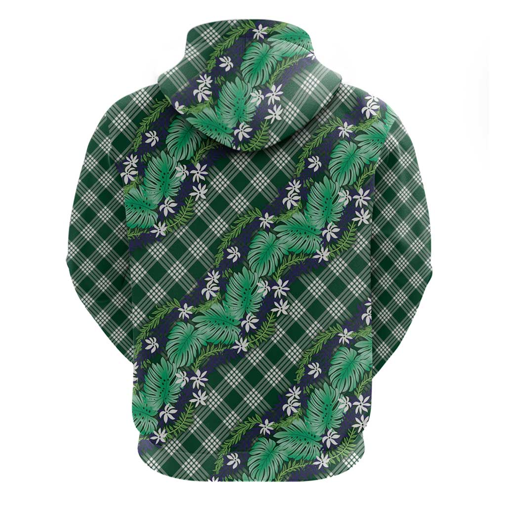 Polynesian Monstera Tiare Floral Hoodie Forest Green Tropical Plaid LT01 - Polynesian Pride