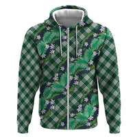 Polynesian Monstera Tiare Floral Hoodie Forest Green Tropical Plaid LT01 Zip Hoodie Green - Polynesian Pride