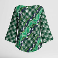 Polynesian Monstera Tiare Floral Kimono Sleeve Blouse Forest Green Tropical Plaid LT01 - Polynesian Pride