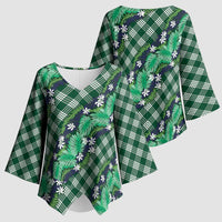 Polynesian Monstera Tiare Floral Kimono Sleeve Blouse Forest Green Tropical Plaid LT01 - Polynesian Pride