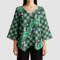 Polynesian Monstera Tiare Floral Kimono Sleeve Blouse Forest Green Tropical Plaid LT01 - Polynesian Pride