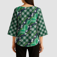 Polynesian Monstera Tiare Floral Kimono Sleeve Blouse Forest Green Tropical Plaid LT01 - Polynesian Pride