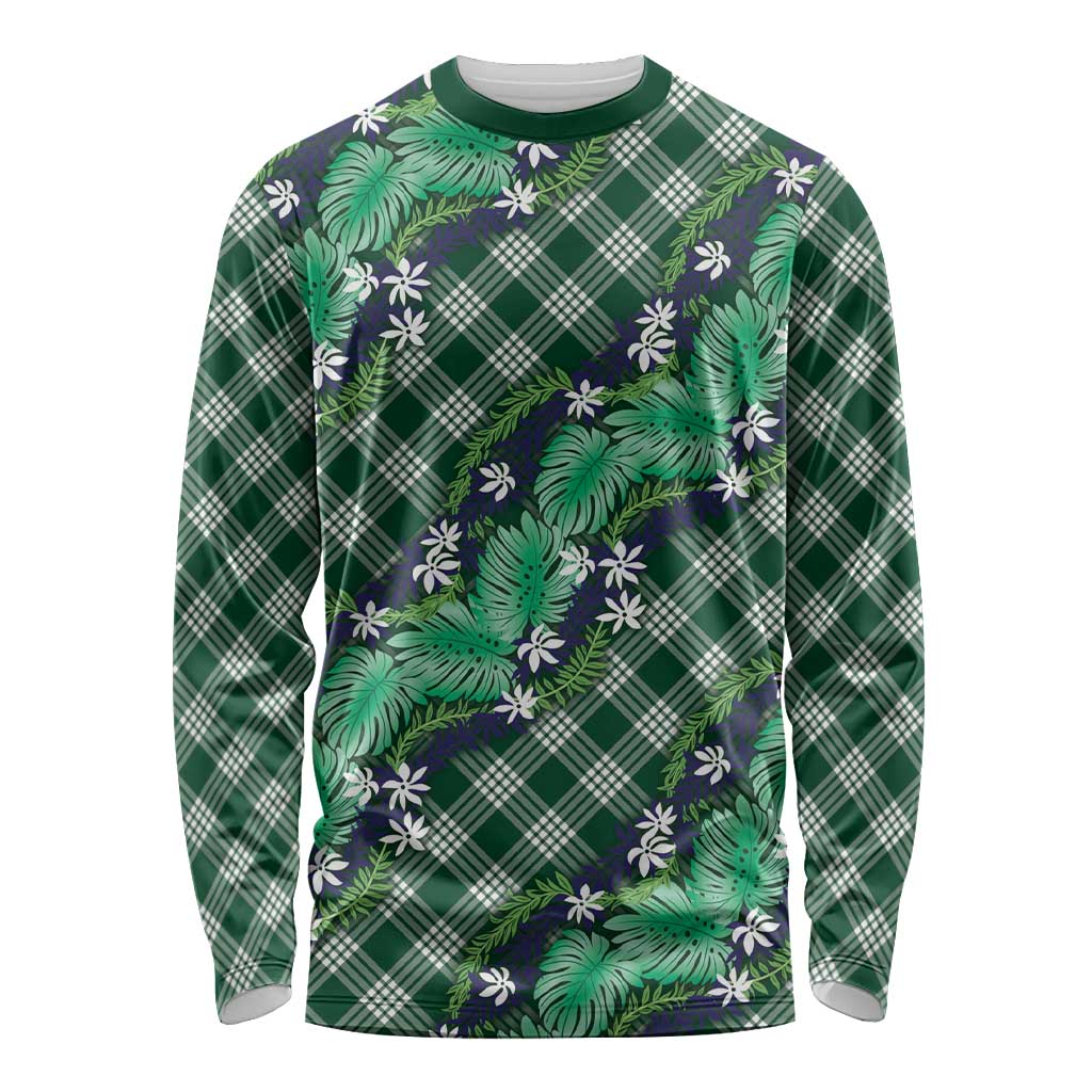 Polynesian Monstera Tiare Floral Long Sleeve Shirt Forest Green Tropical Plaid LT01 Unisex Green - Polynesian Pride