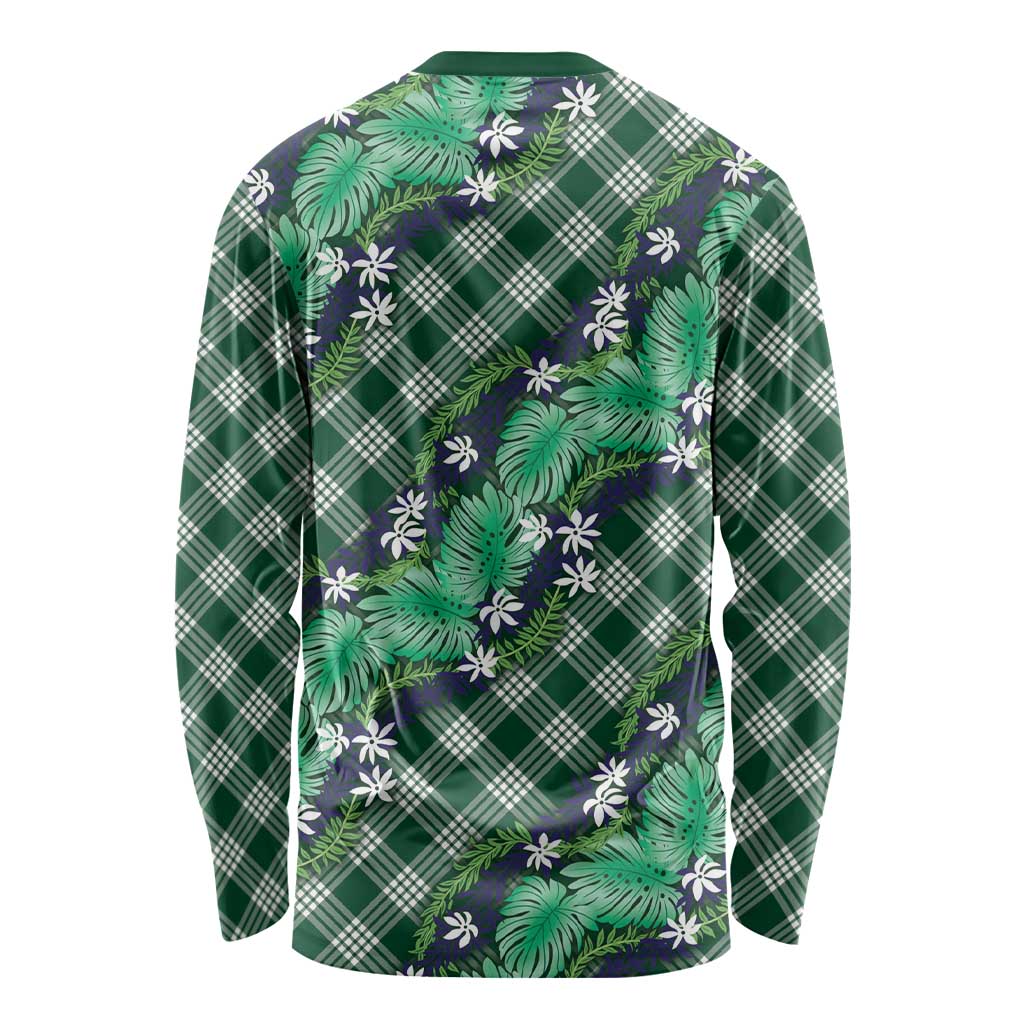 Polynesian Monstera Tiare Floral Long Sleeve Shirt Forest Green Tropical Plaid LT01 - Polynesian Pride