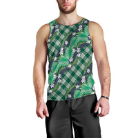 Polynesian Monstera Tiare Floral Men Tank Top Forest Green Tropical Plaid LT01 - Polynesian Pride