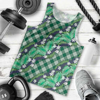 Polynesian Monstera Tiare Floral Men Tank Top Forest Green Tropical Plaid LT01 - Polynesian Pride