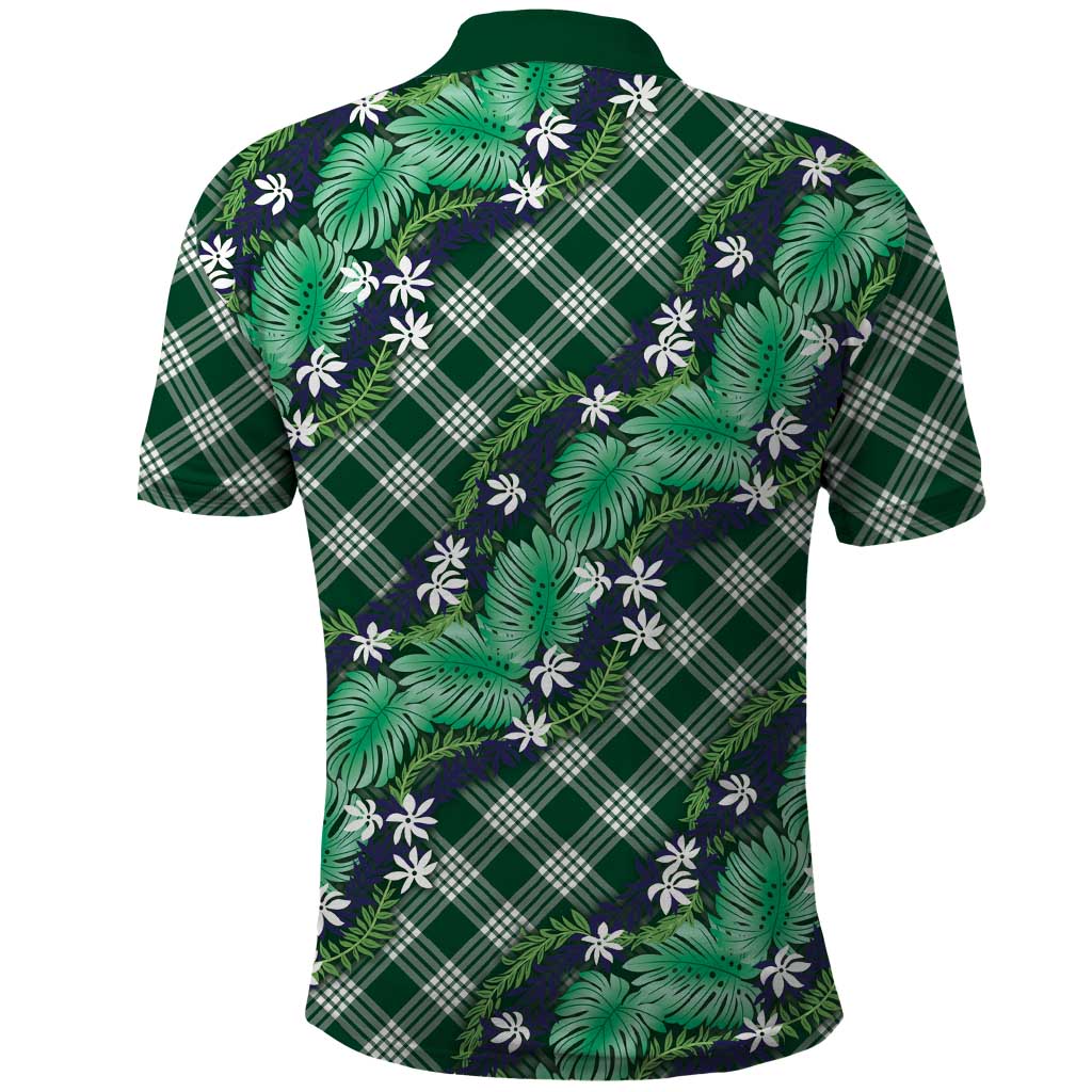 Polynesian Monstera Tiare Floral Polo Shirt Forest Green Tropical Plaid LT01 - Polynesian Pride