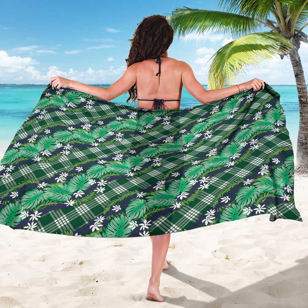 Polynesian Monstera Tiare Floral Sarong Forest Green Tropical Plaid LT01 - Polynesian Pride