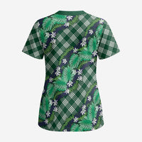 Polynesian Monstera Tiare Floral Scrub Top Forest Green Tropical Plaid LT01 - Polynesian Pride