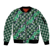 Polynesian Monstera Tiare Floral Sleeve Zip Bomber Jacket Forest Green Tropical Plaid LT01 Unisex Green - Polynesian Pride