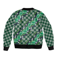 Polynesian Monstera Tiare Floral Sleeve Zip Bomber Jacket Forest Green Tropical Plaid LT01 - Polynesian Pride