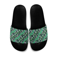 Polynesian Monstera Tiare Floral Slide Sandals Forest Green Tropical Plaid LT01 Green - Polynesian Pride