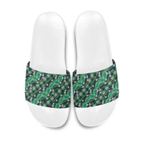 Polynesian Monstera Tiare Floral Slide Sandals Forest Green Tropical Plaid LT01 Green - Polynesian Pride
