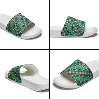 Polynesian Monstera Tiare Floral Slide Sandals Forest Green Tropical Plaid LT01 - Polynesian Pride
