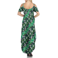 Polynesian Monstera Tiare Floral Summer Maxi Dress Forest Green Tropical Plaid LT01 - Polynesian Pride