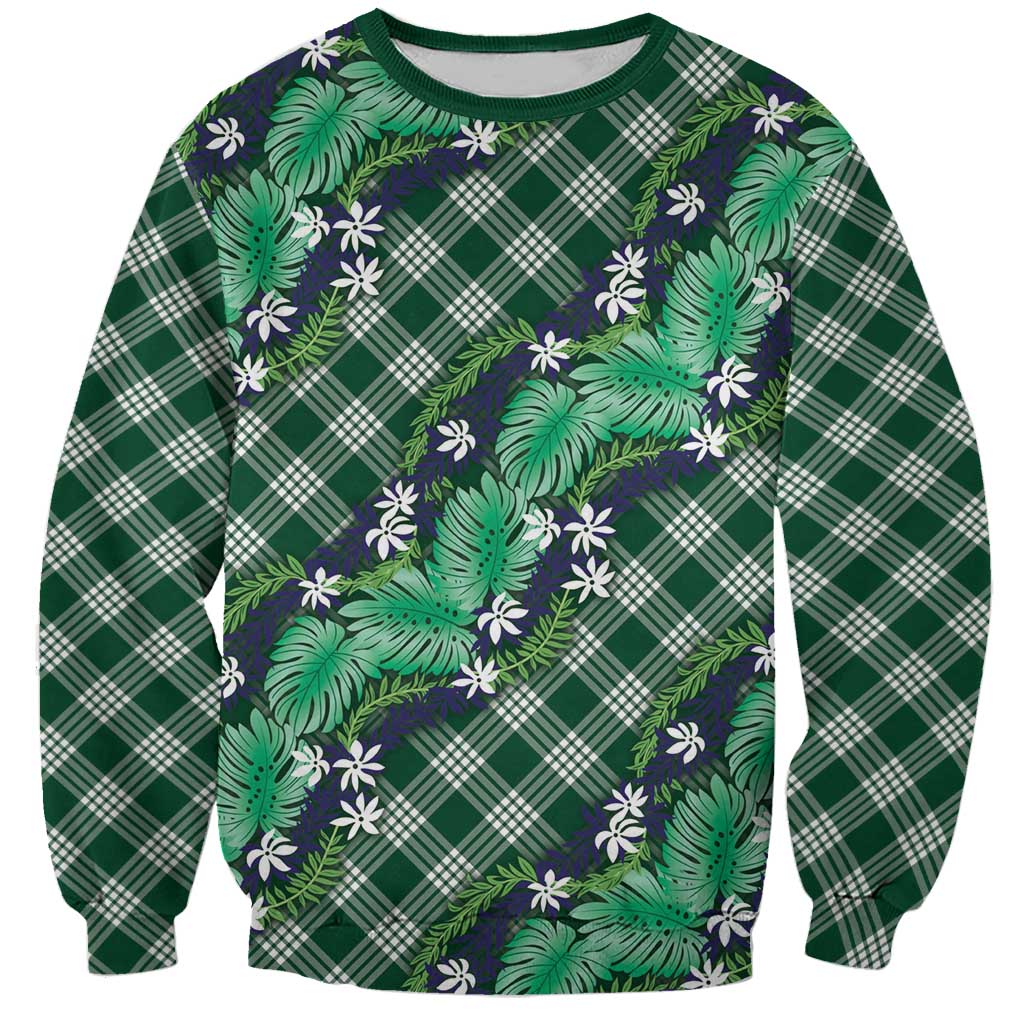 Polynesian Monstera Tiare Floral Sweatshirt Forest Green Tropical Plaid LT01 Unisex Green - Polynesian Pride