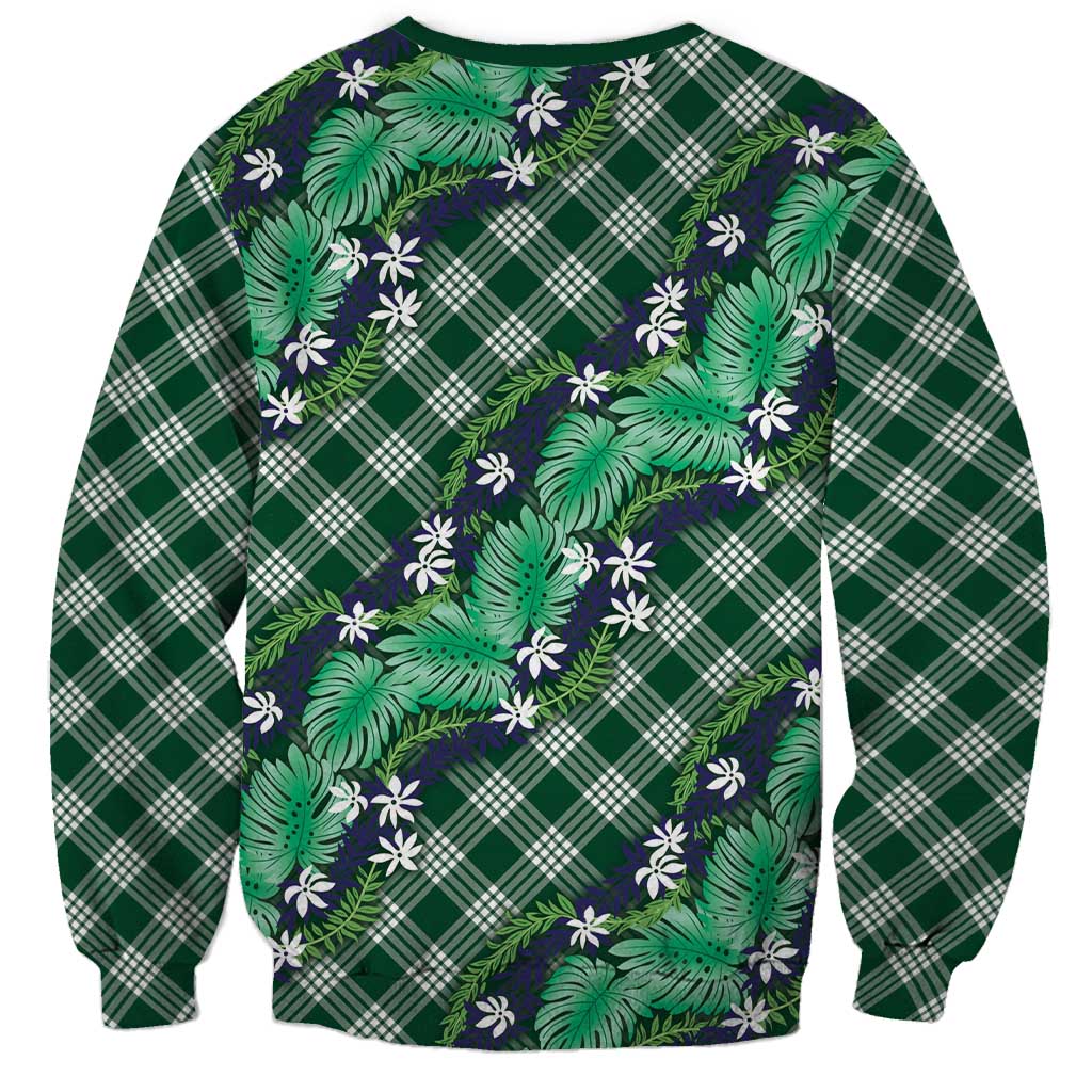 Polynesian Monstera Tiare Floral Sweatshirt Forest Green Tropical Plaid LT01 - Polynesian Pride
