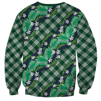 Polynesian Monstera Tiare Floral Sweatshirt Forest Green Tropical Plaid LT01 - Polynesian Pride